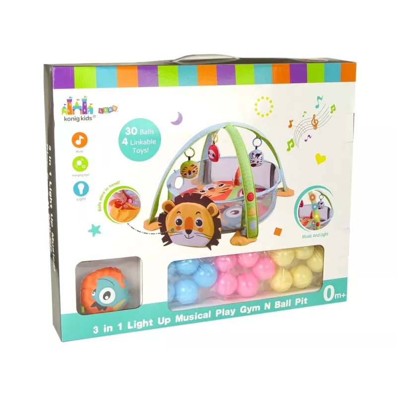 LEAN TOYS Tappeto didattico recinto leone con palline per neonati
