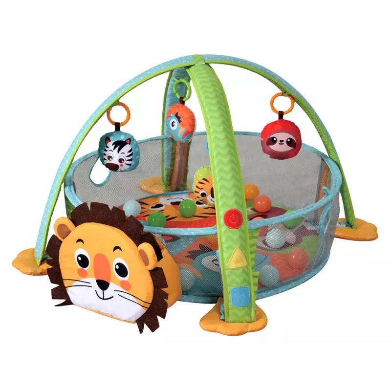 LEAN TOYS Tappeto didattico recinto leone con palline per neonati