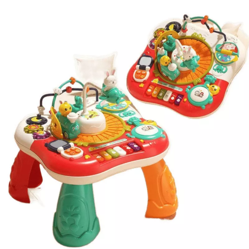 LEAN TOYS tavolo didattico pannello musicale interattivo pianoforte 2 in 1 rosso