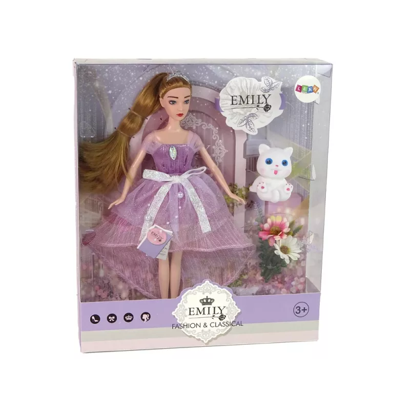 LEAN TOYS bambola Emily capelli lunghi gatto bianco