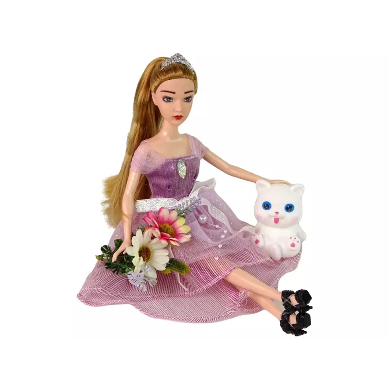 LEAN TOYS bambola Emily capelli lunghi gatto bianco