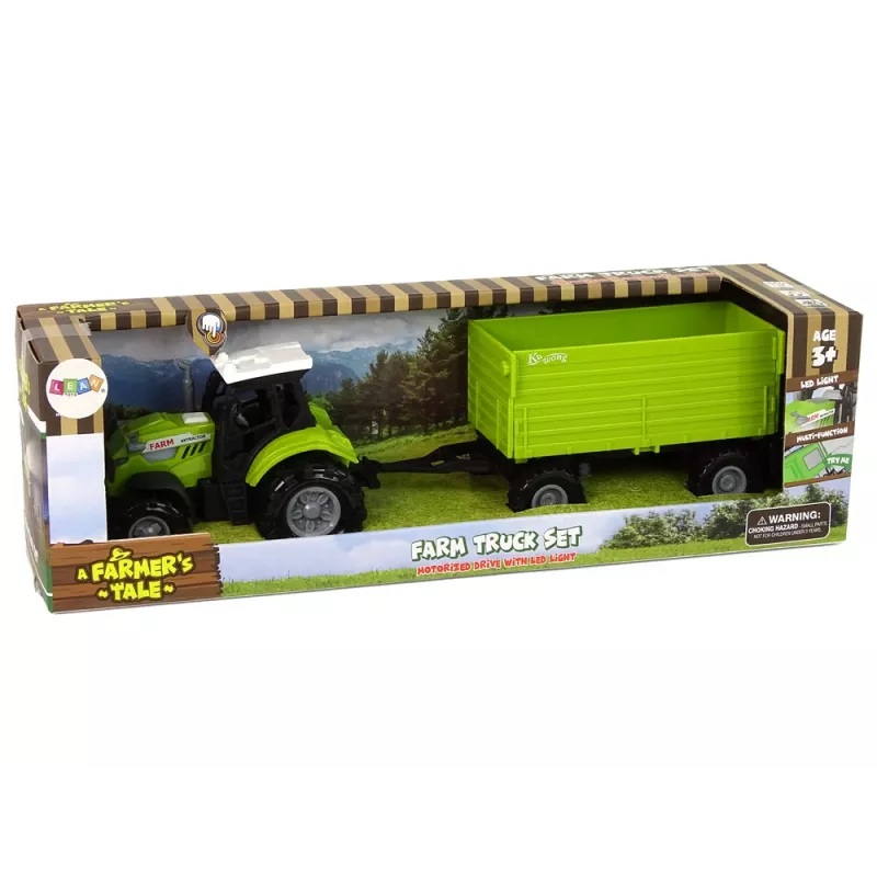 LEAN TOYS Trattore da fattoria con rimorchio luci e suoni verde
