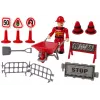 LEAN TOYS Set vigili del fuoco con gru, segnali stradali e pompiere