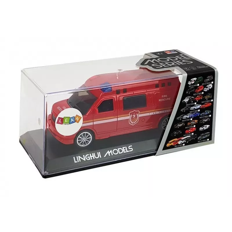 LEAN TOYS Camion dei pompieri con corda a trazione, luce e suono