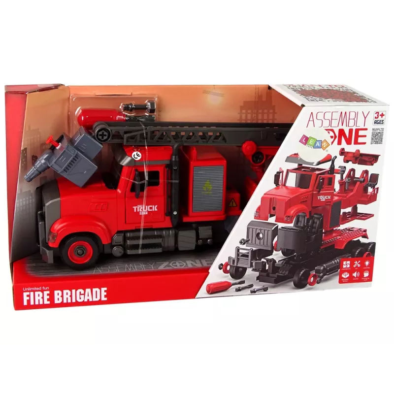 LEAN TOYS Camion dei pompieri con accessori da avvitare rosso