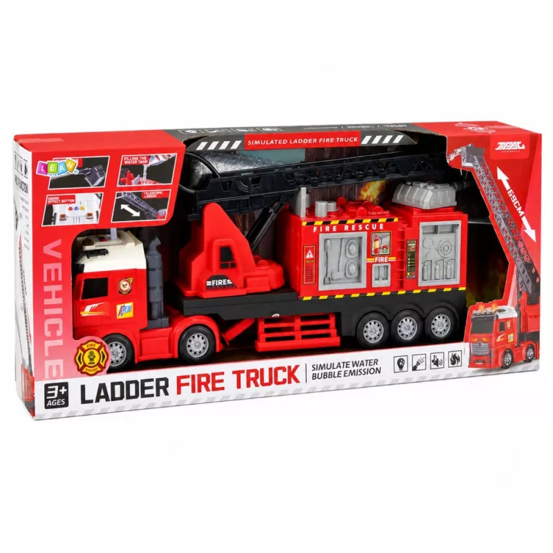 LEAN TOYS Camion dei pompieri con scala estensibile fino a 69 cm, luce, suono e cannone ad acqua