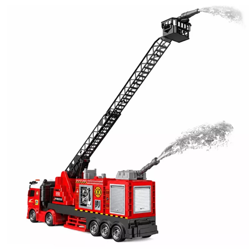 LEAN TOYS Camion dei pompieri con scala estensibile fino a 69 cm, luce, suono e cannone ad acqua
