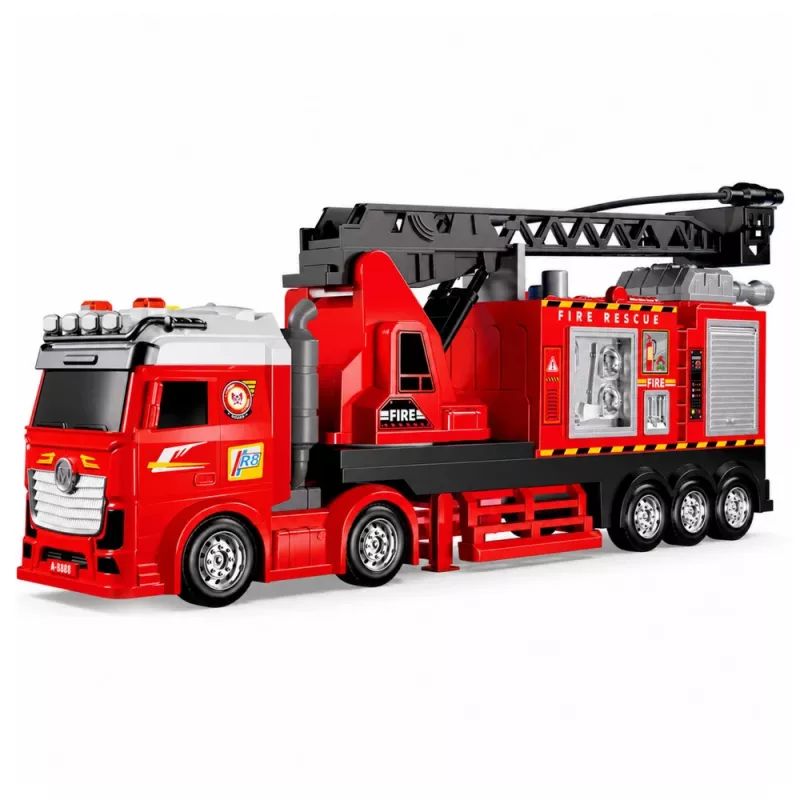 LEAN TOYS Camion dei pompieri con scala estensibile fino a 69 cm, luce, suono e cannone ad acqua