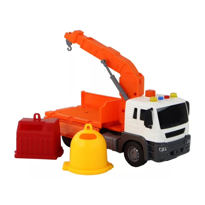 LEAN TOYS Camion della spazzatura con gru a frizione arancione 1:16