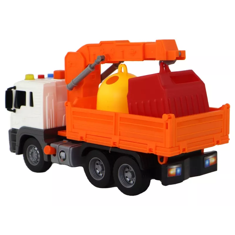 LEAN TOYS Camion della spazzatura con gru a frizione arancione 1:16