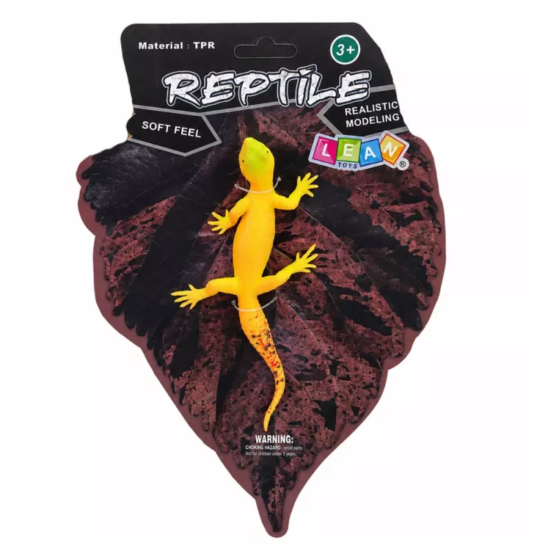 LEAN TOYS Geco dorato Figura in gomma estensibile rettile realistico 15,5 cm