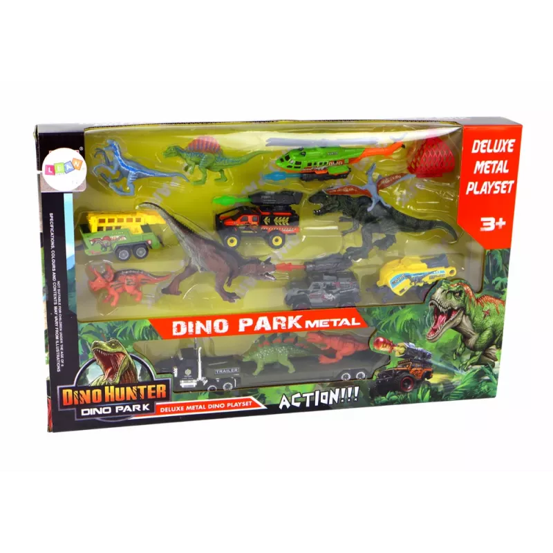 LEAN TOYS Set elicottero dinosauri veicoli 8 pezzi colorati