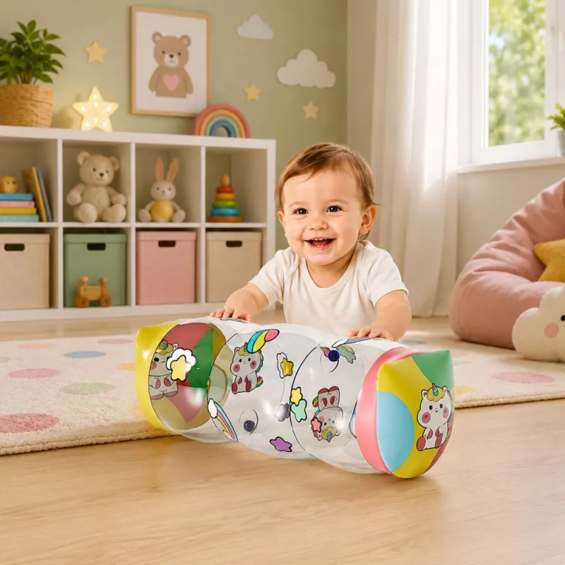 LEAN TOYS rullo strisciante gonfiabile per neonati unicorno 48 x 20 cm