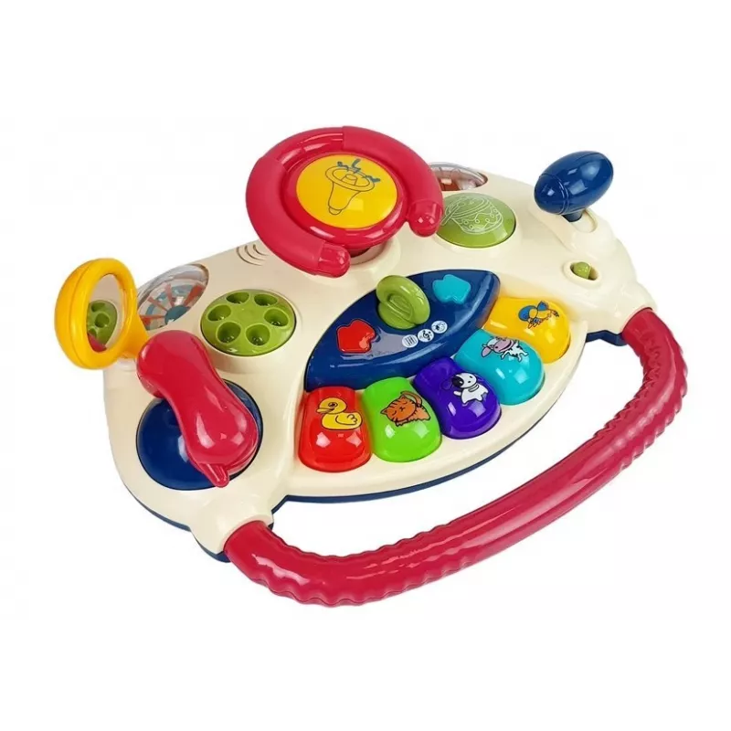 LEAN TOYS Volante interattivo per bambini con pianoforte, versi degli animali e telefono