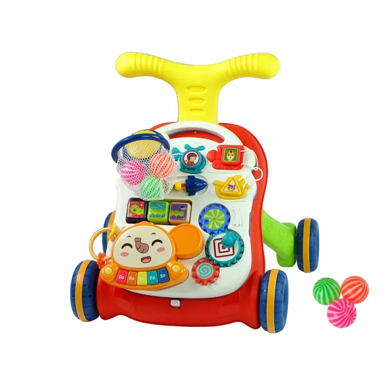 LEAN TOYS Camminatore interattivo per neonati 2-in-1 tavolo rosso