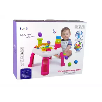 LEAN TOYS Tavolo didattico interattivo con pista a sfere e scivolo blu