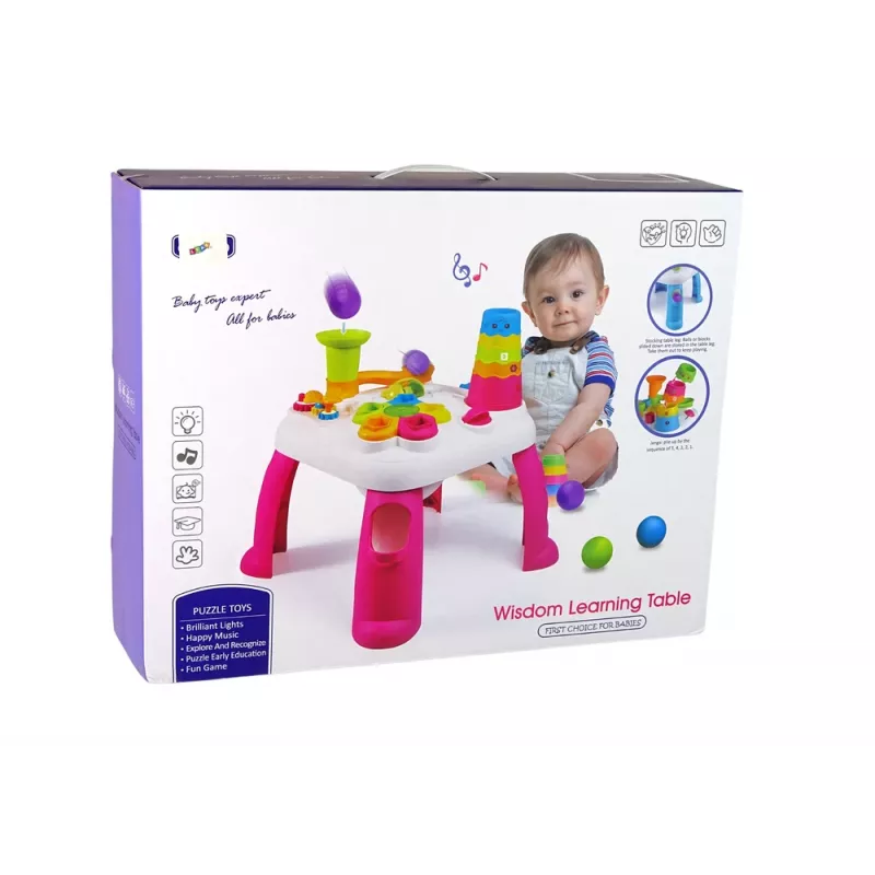 LEAN TOYS Tavolo didattico interattivo con pista a sfere e scivolo blu