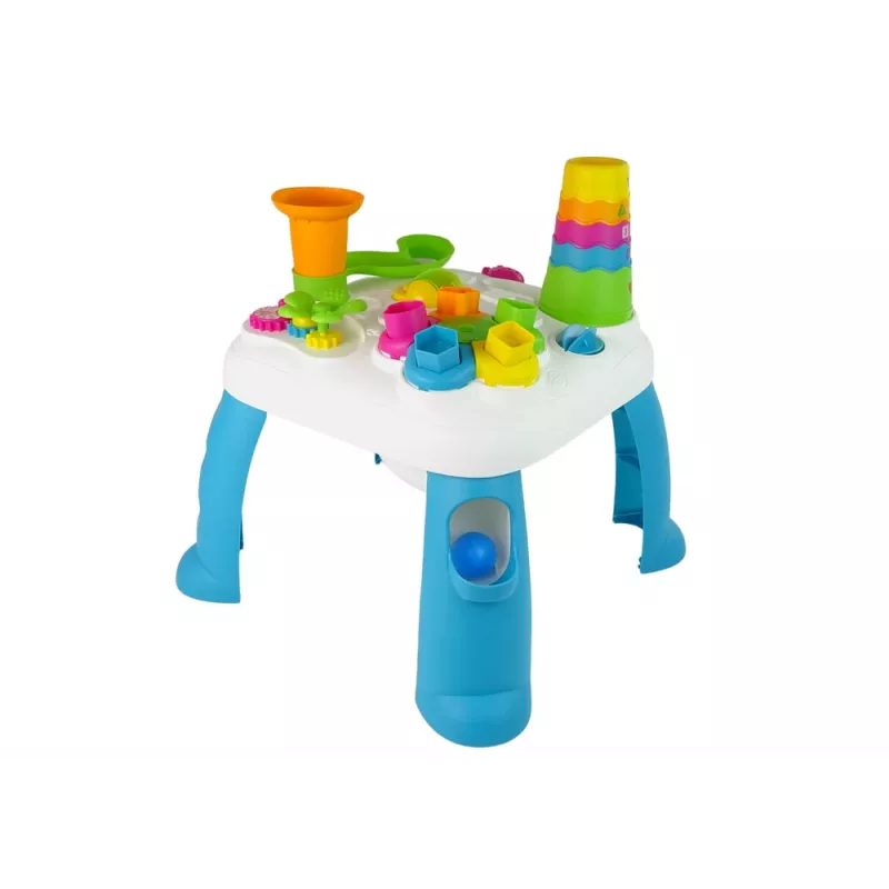 LEAN TOYS Tavolo didattico interattivo con pista a sfere e scivolo blu