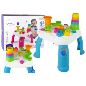 LEAN TOYS Tavolo didattico interattivo con pista a sfere e scivolo blu