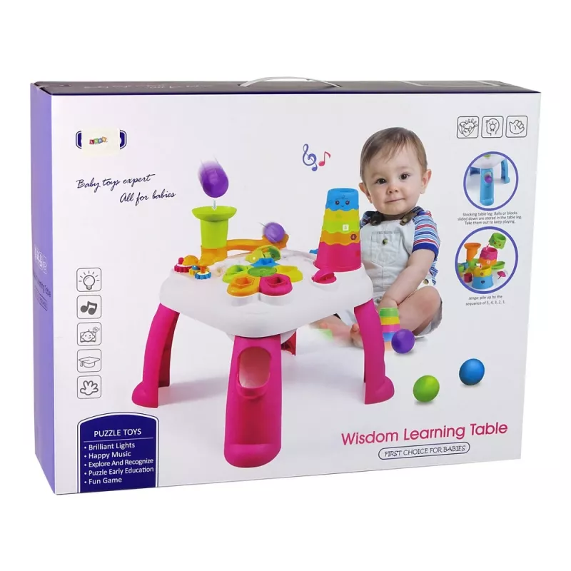 LEAN TOYS Tavolo didattico interattivo con smistamento palline e scivolo rosa