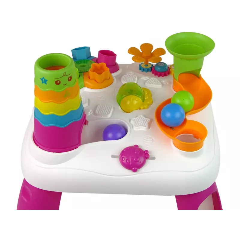 LEAN TOYS Tavolo didattico interattivo con smistamento palline e scivolo rosa