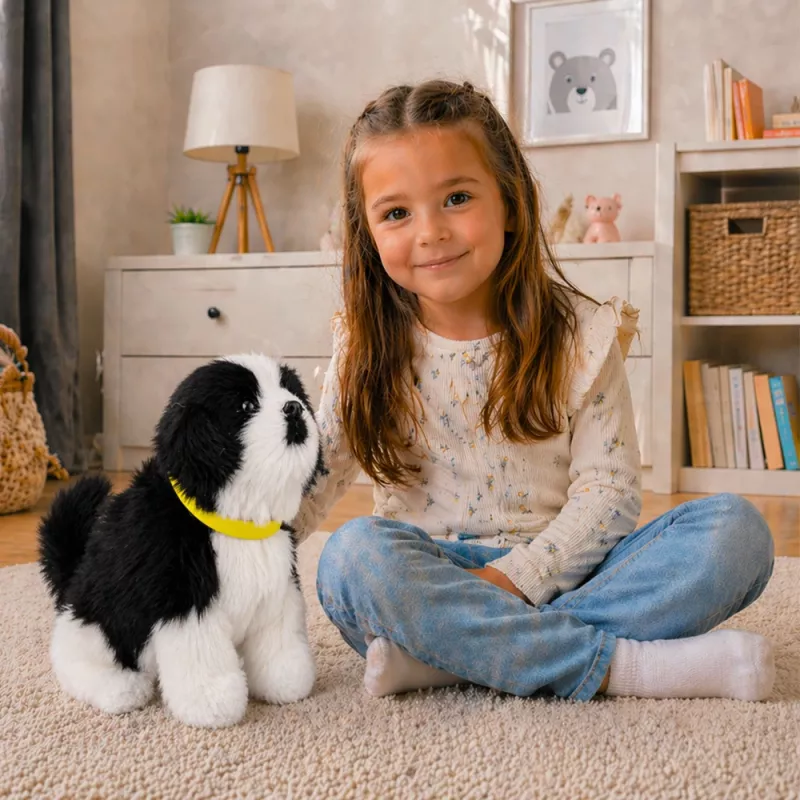 LEAN TOYS Cane peluche interattivo pelo morbido razza Border Collie
