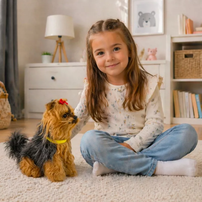 LEAN TOYS Cane peluche interattivo pelo morbido razza Yorkshire Terrier accarezza la testa e scopri le funzioni
