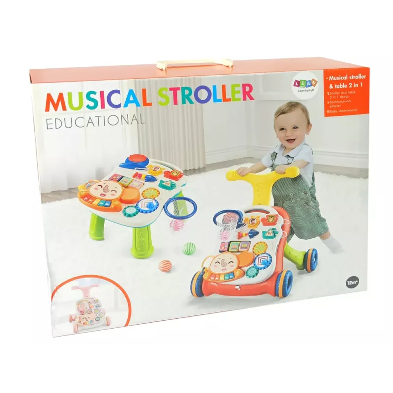 LEAN TOYS Camminatore interattivo e tavolo attività 2in1 rosa