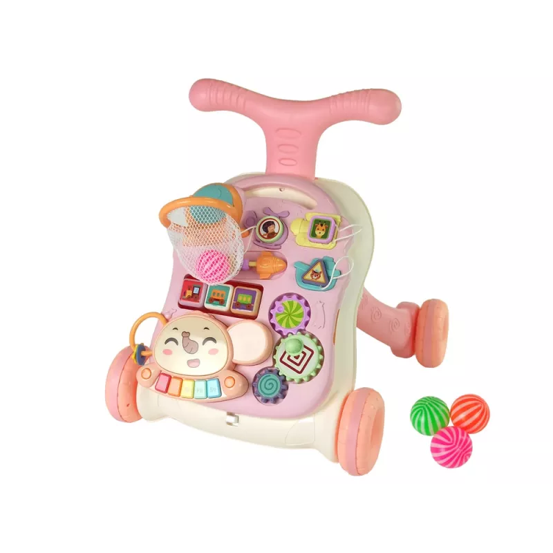 LEAN TOYS Camminatore interattivo e tavolo attività 2in1 rosa