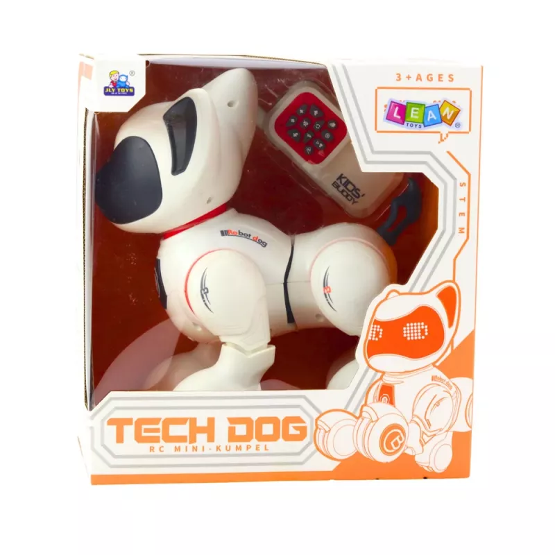 LEAN TOYS Cane robot interattivo con telecomando, luce e suono, bianco-arancio
