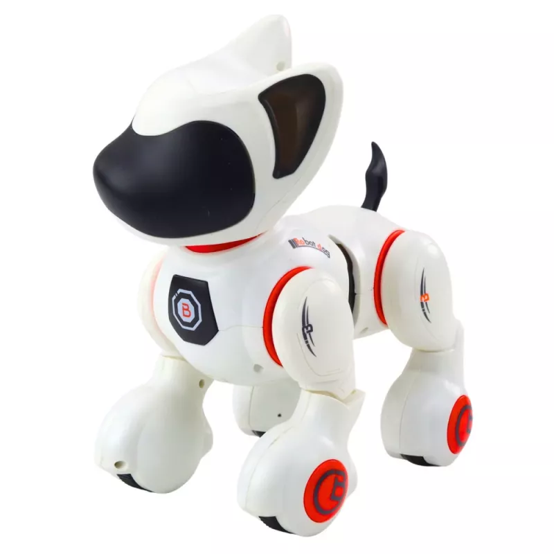 LEAN TOYS Cane robot interattivo con telecomando, luce e suono, bianco-arancio