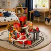 LEAN TOYS parcheggio multipiano interattivo con autolavaggio e officina – set gioco vigili del fuoco con 8 auto