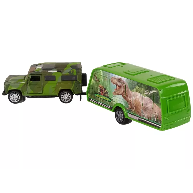 LEAN TOYS set veicolo Jeep con rimorchio dinosauro da trainare