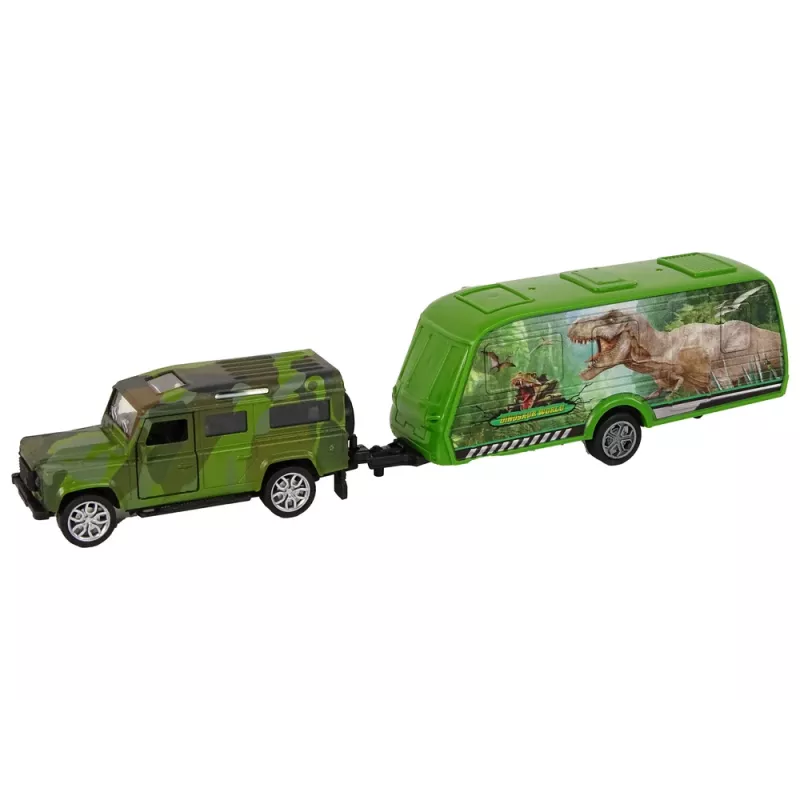 LEAN TOYS set veicolo Jeep con rimorchio dinosauro da trainare