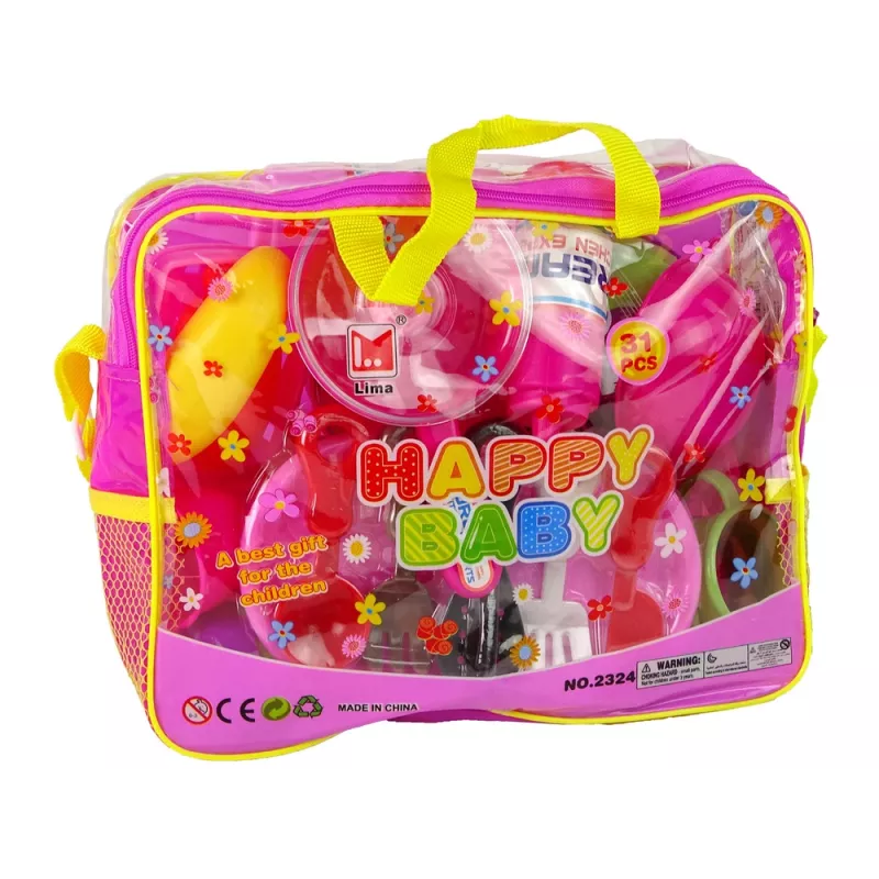 LEAN TOYS Set cucina 31 pezzi con borsa stoviglie piatti bambini