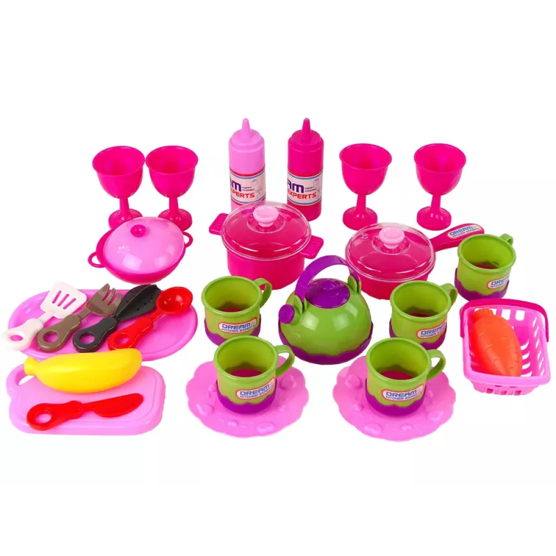 LEAN TOYS Set cucina 31 pezzi con borsa stoviglie piatti bambini