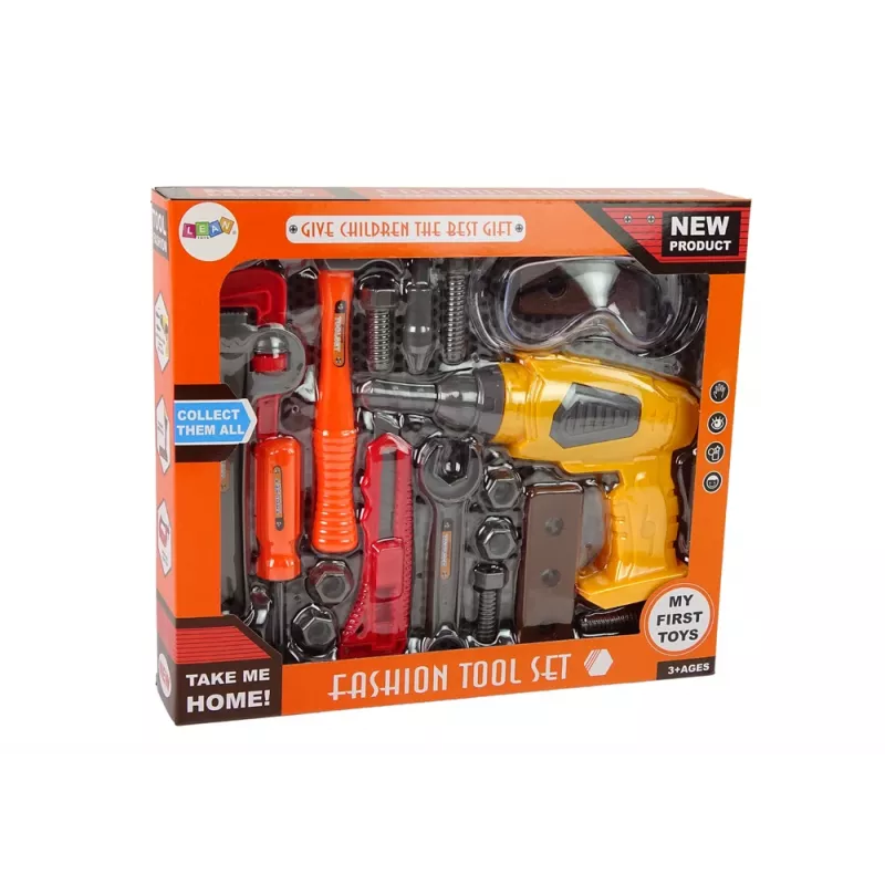 LEAN TOYS Grande cassetta attrezzi fai da te + trapano a batteria set per hobbisti