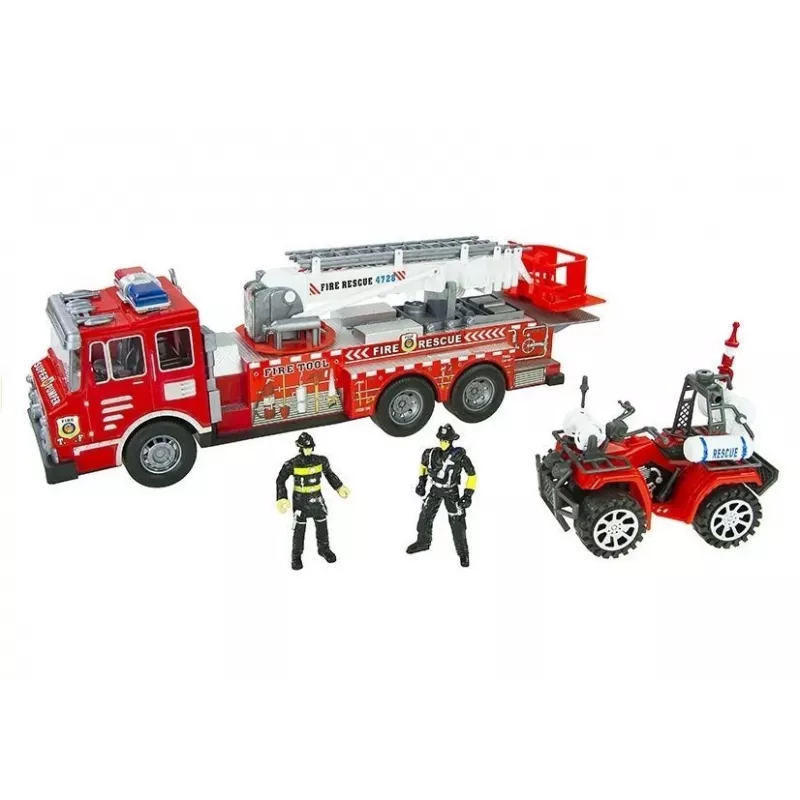 LEAN TOYS grande set vigili del fuoco con camion dei pompieri, personaggi e casco quad per bambini