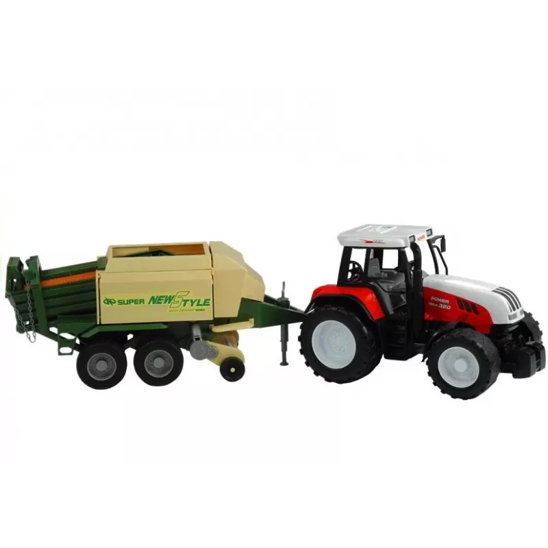 LEAN TOYS grande trattore con rimorchio, macchina agricola, 65 cm