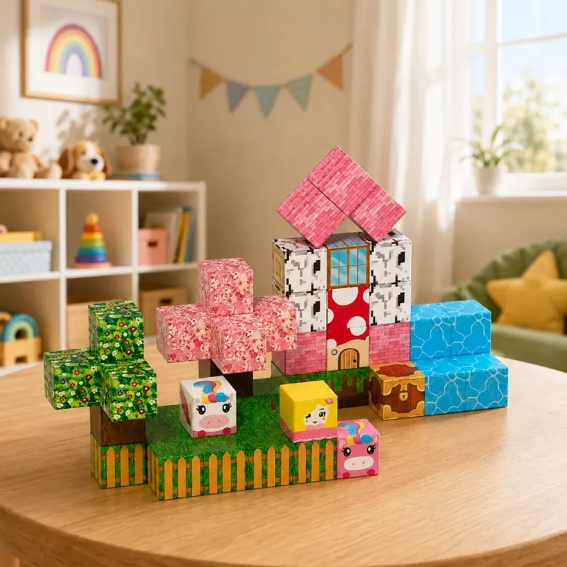 LEAN TOYS Blocchi magnetici set da 50 pezzi – cubi 3D pixel unicorno, plastica ABS, gioco creativo da costruzione