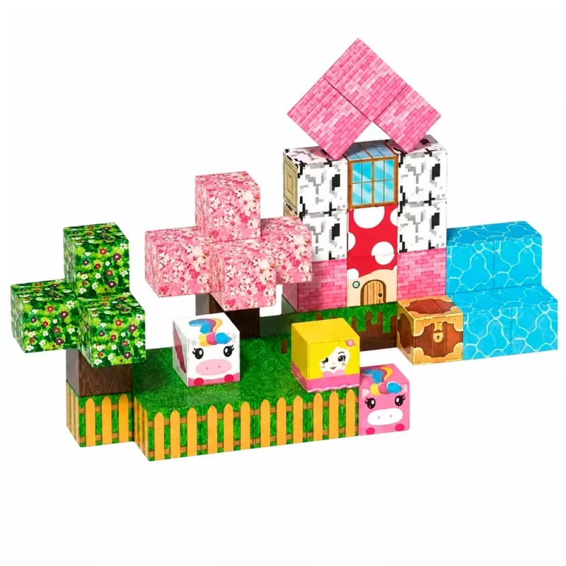LEAN TOYS Blocchi magnetici set da 50 pezzi – cubi 3D pixel unicorno, plastica ABS, gioco creativo da costruzione