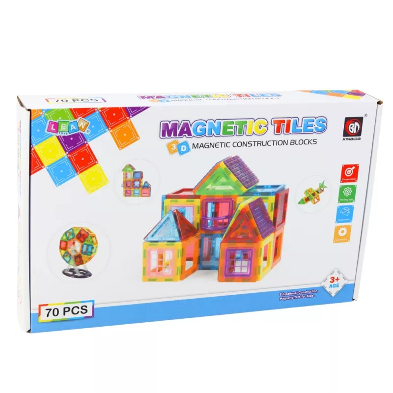 LEAN TOYS set costruzioni magnetiche, 70 pezzi – giocattolo didattico STEM con potenti magneti al neodimio, plastica ABS multicolore, sicuro e durevole per bambini da 3 anni