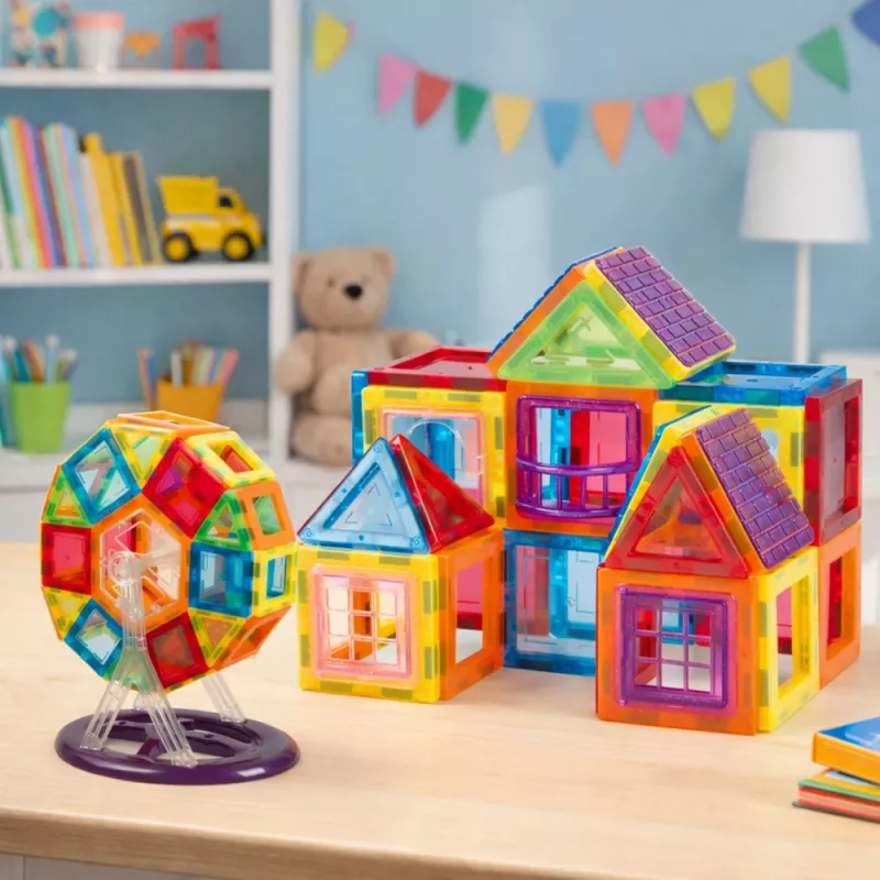 LEAN TOYS set costruzioni magnetiche, 70 pezzi – giocattolo didattico STEM con potenti magneti al neodimio, plastica ABS multicolore, sicuro e durevole per bambini da 3 anni
