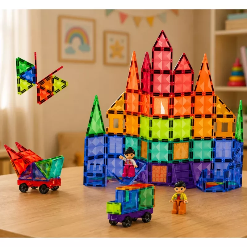 LEAN TOYS blocchi magnetici da costruzione pannelli 3D creativi STEM colorati 100 pezzi