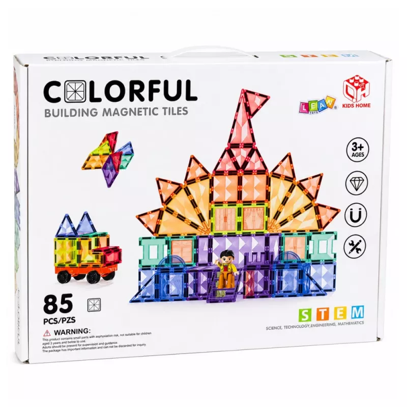 LEAN TOYS mattoncini magnetici piastre 3D creativi STEM colorati 85 pz.