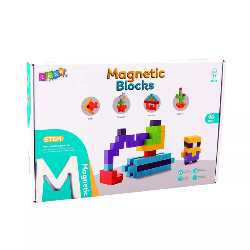 LEAN TOYS Mattoncini magnetici cubi blocchi 3D colorati 96 pezzi