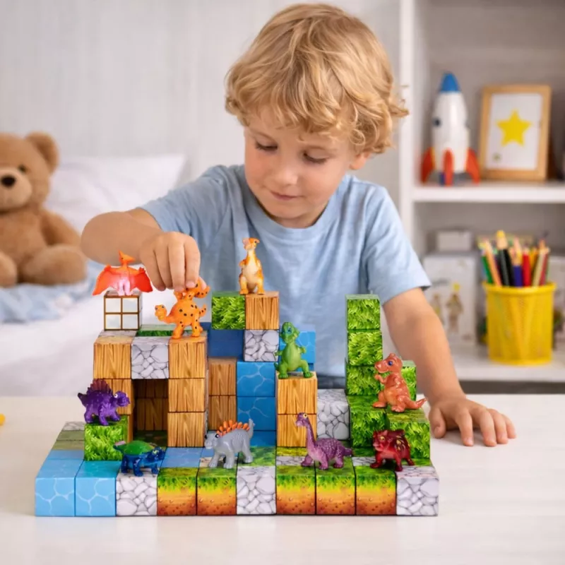 LEAN TOYS Blocchi magnetici da costruzione Cubi Mondo quadrato 3D 114 pezzi