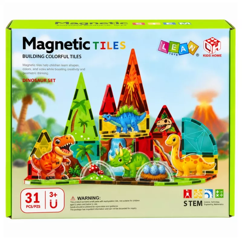 LEAN TOYS mattoncini magnetici dinosauro vulcano 31 pezzi