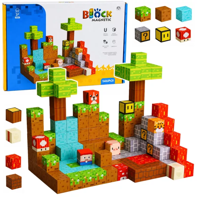 LEAN TOYS mattoncini magnetici Pixel World cubi colorati 146 pezzi