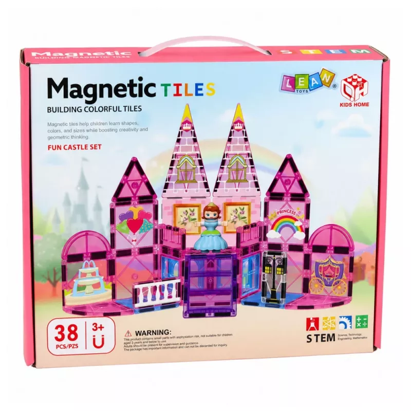 LEAN TOYS Blocchi magnetici da costruzione Castello delle principesse rosa 38 pezzi